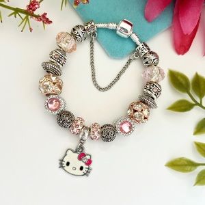 Hello Kitty 925 Sterling Silver Charm Bracelet NEW